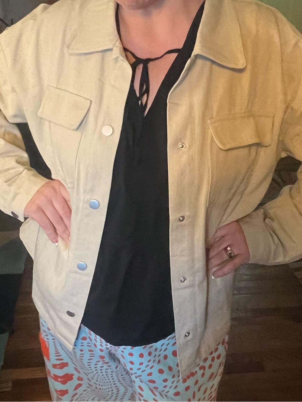 Ying yang on your back! Women’s Cream Button-Up Jacket - denim cuteness!